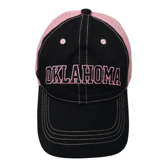 Real Time Oklahoma Mesh Snapback Cap Trucker Baseball Hat Pink Black Embroidered - Picture 1 of 13